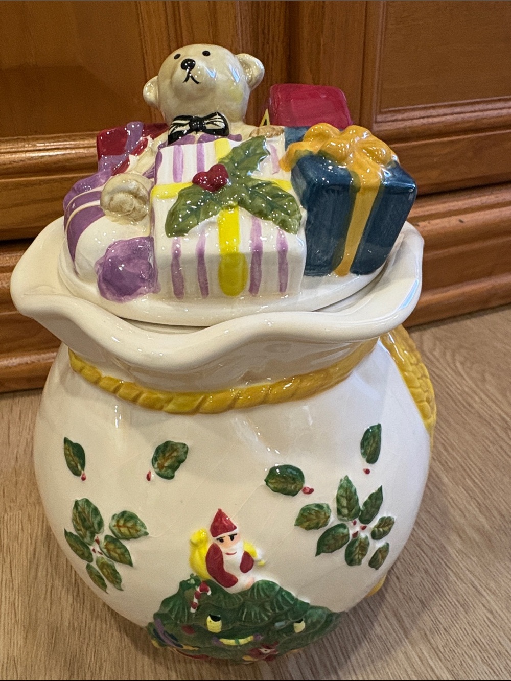 Festive Ceramic Candy Jar with Teddy Lid.  SO ADORABLE